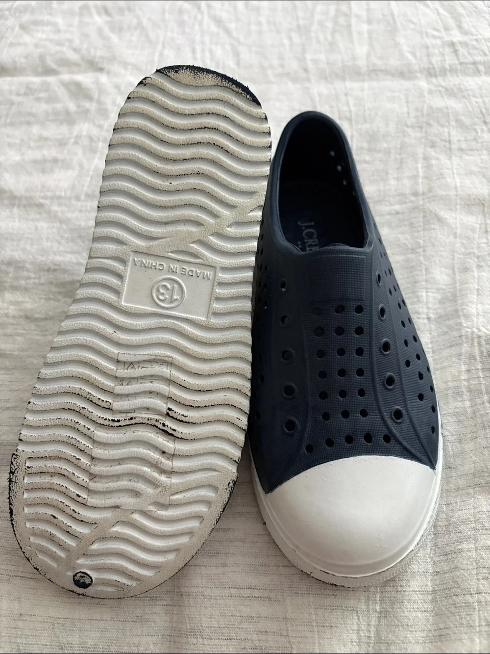 J. Crew Men’s Navy Slip-On Perforated Sneakers with White Toe Cap